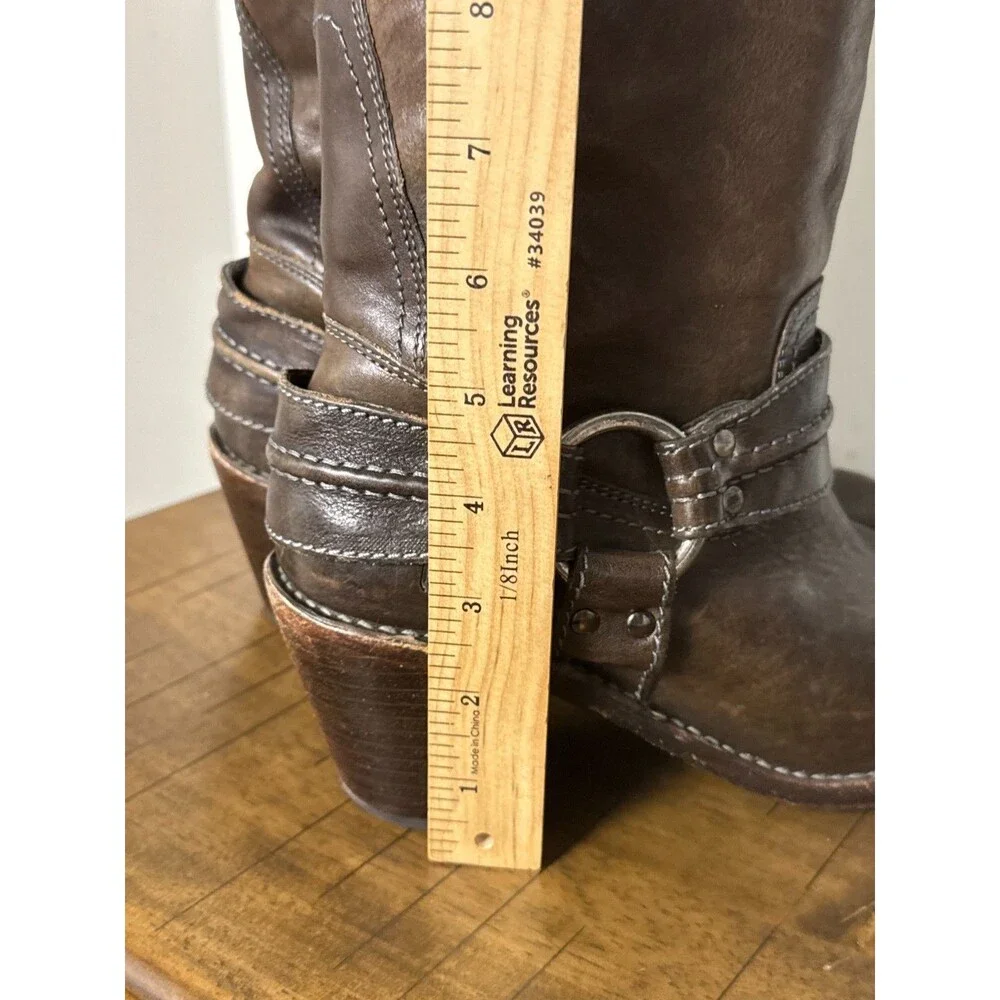 Frye Carmen Harness Tall Boots Women’s 7 B Brown Leather Moto Riding Western